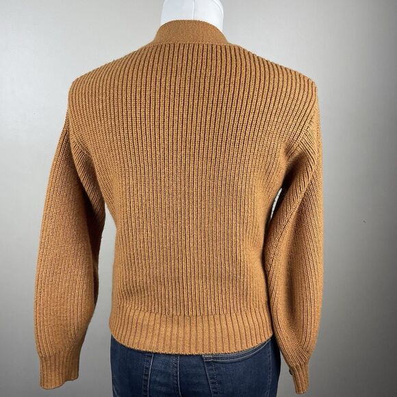 Sea NY Cardigan Women XS Brown Balloon Sleeve Wool Blend Luxury Preppy Flaw - Picture 3 of 10